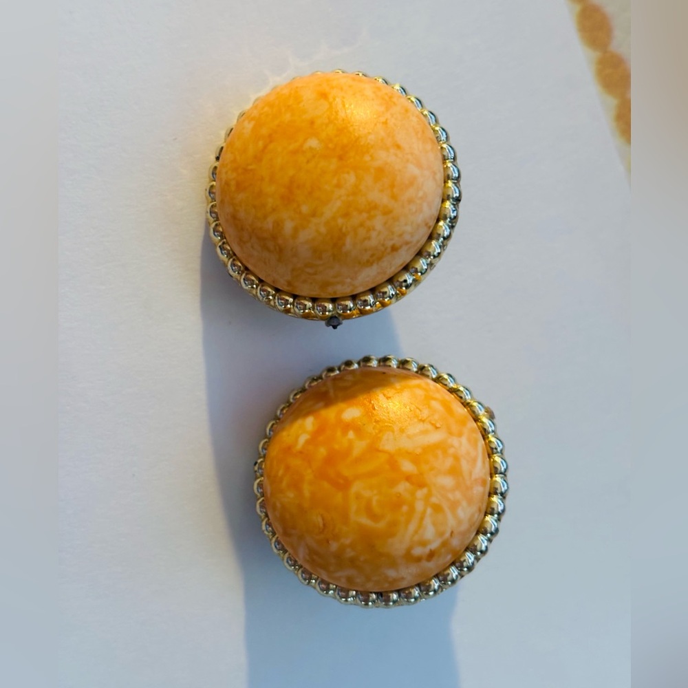 Vintage estate sale Gold-Tone Orange Dome Clip Earrings